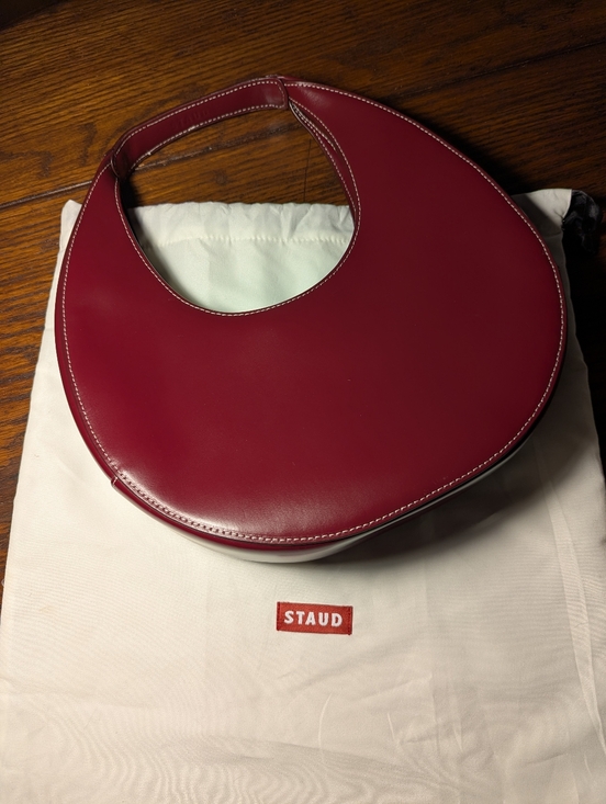 STAUD Handbags - STAUD Crescent Leather Shoulder Bag in Raspberry